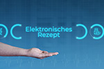 Aufgehaltene Hand unter Schriftzug Elektronisches Rezept